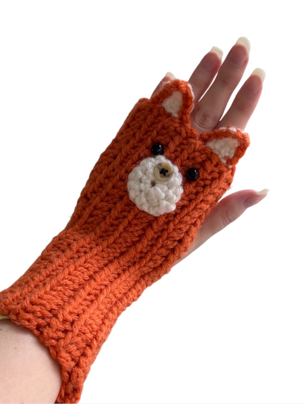 Handmade Knit Fox Animal Fingerless Gloves